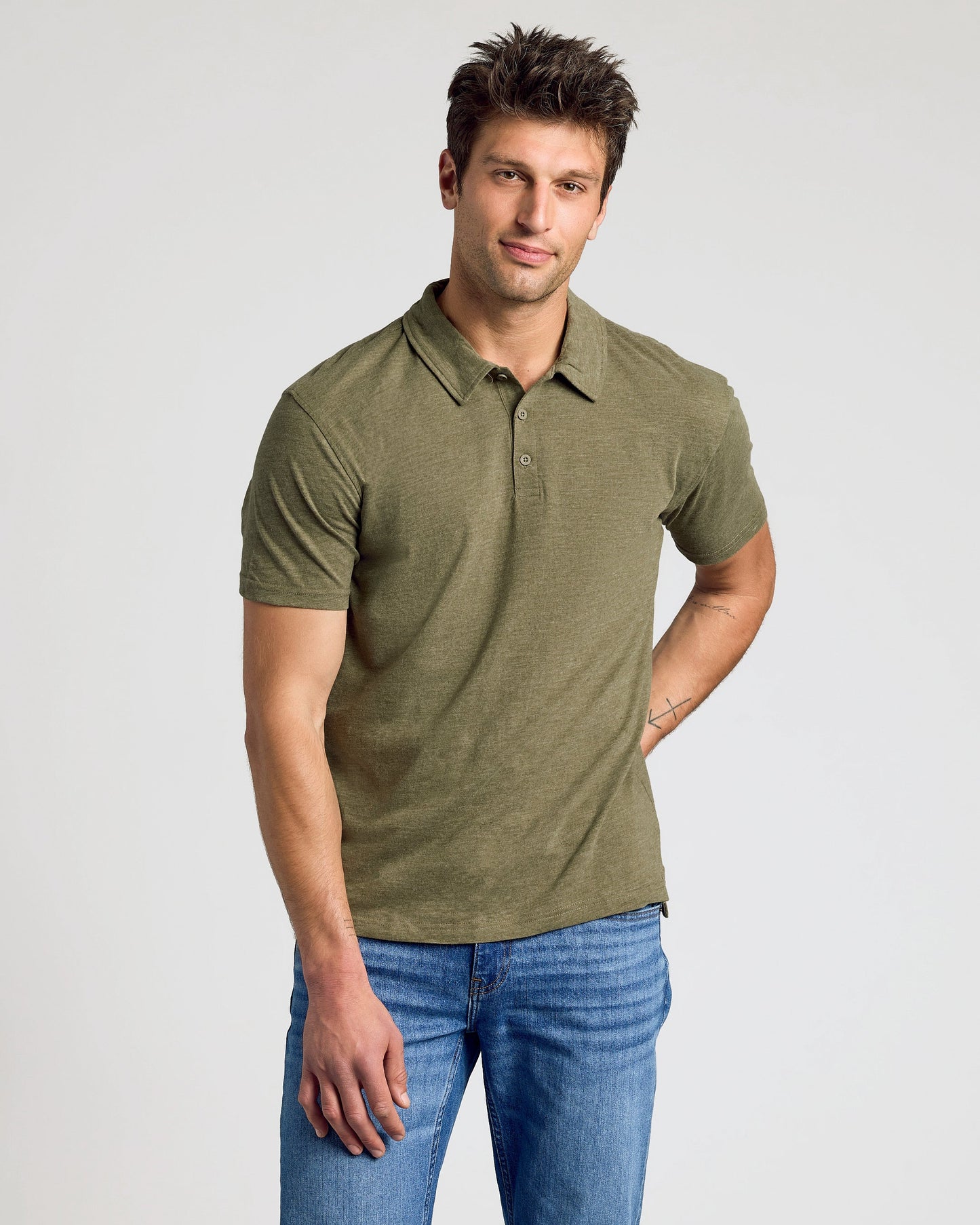 Heather Military Green Short Sleeve polo
