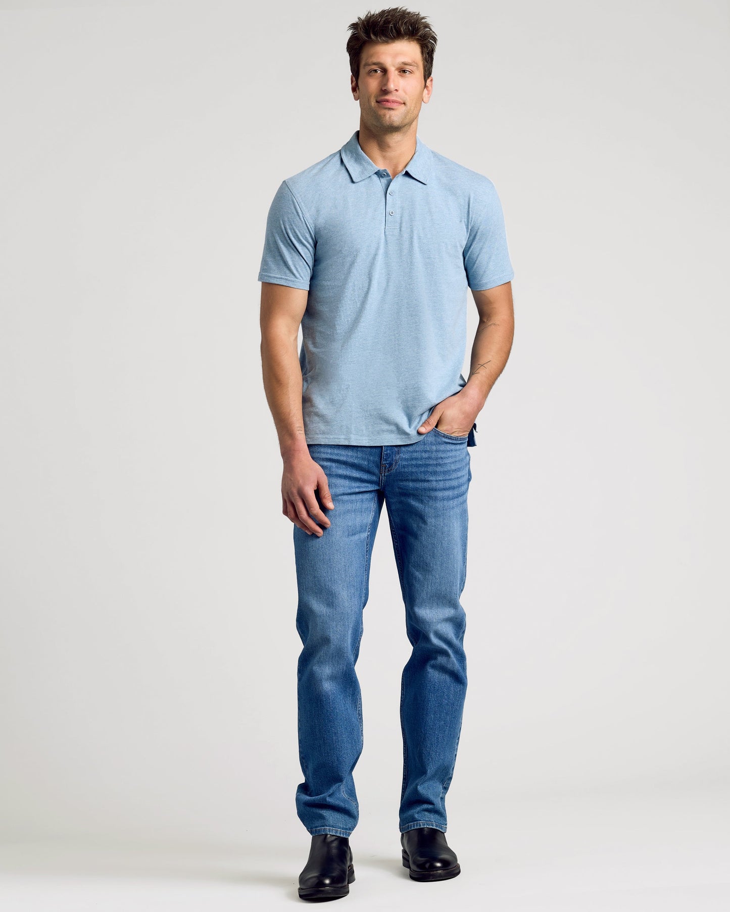 Heather Indigo Short Sleeve Polo
