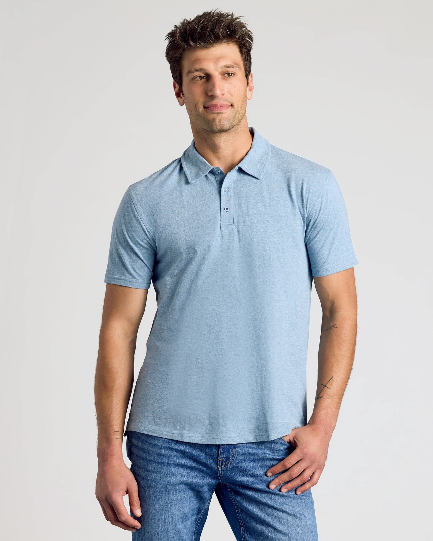 Heather Indigo Short Sleeve Polo