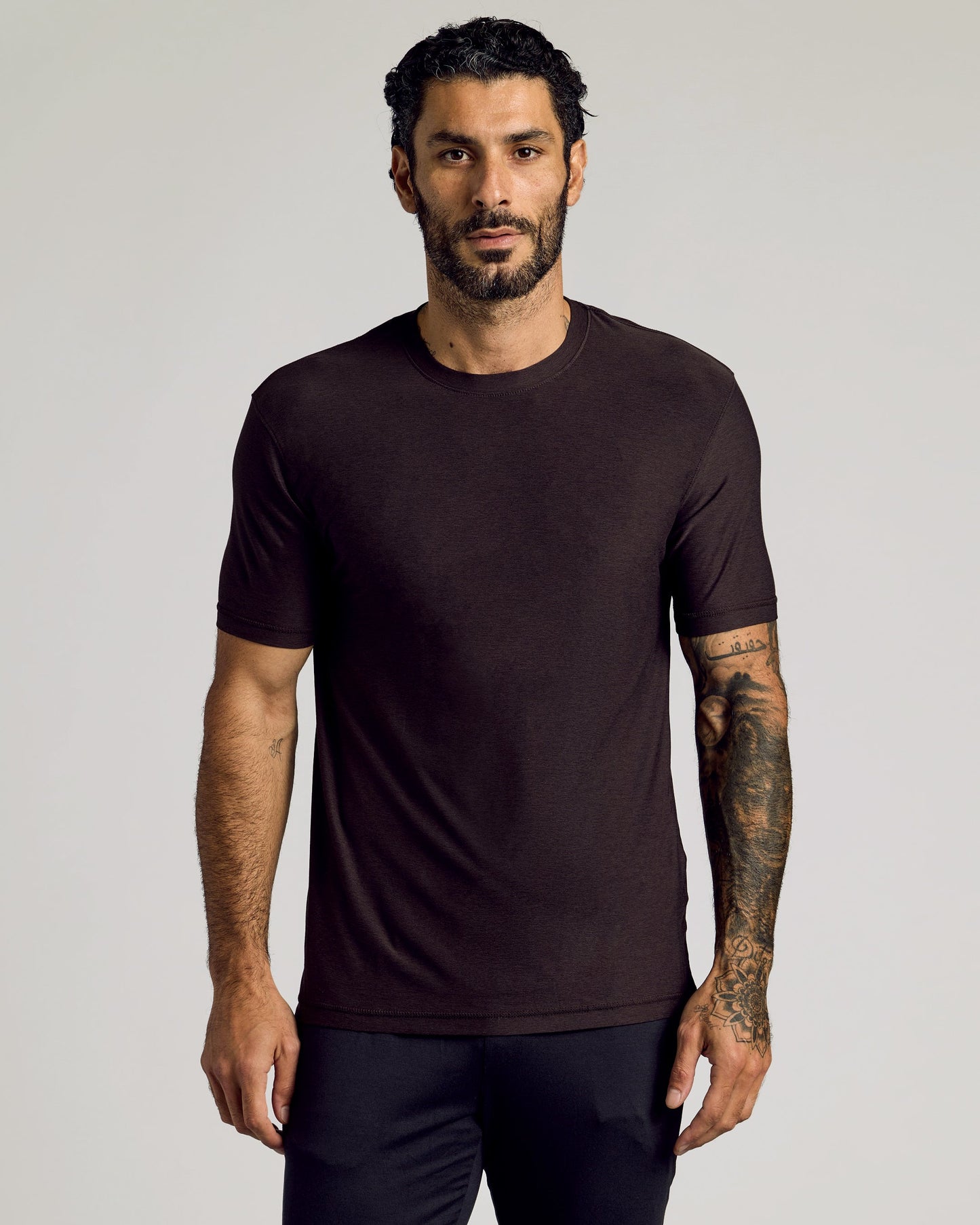Dark Heather Cocoa Active Crew Neck Tee