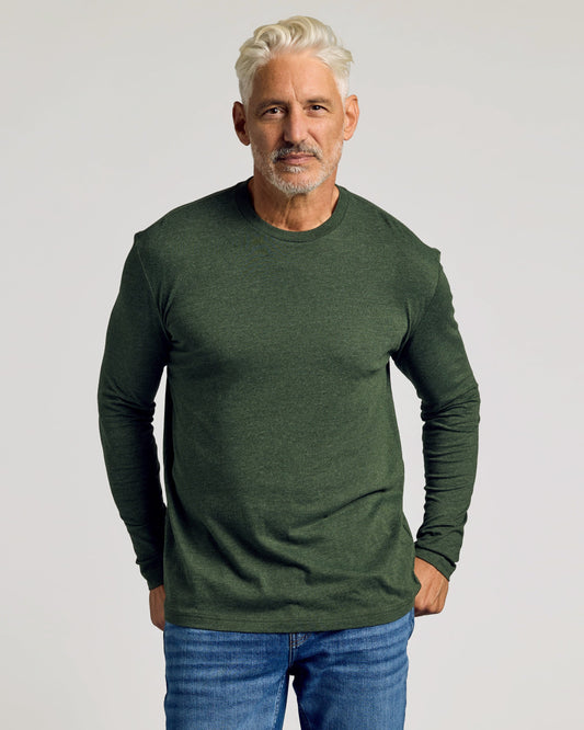 Dark Heather Olive Classic Long Sleeve Crew Neck