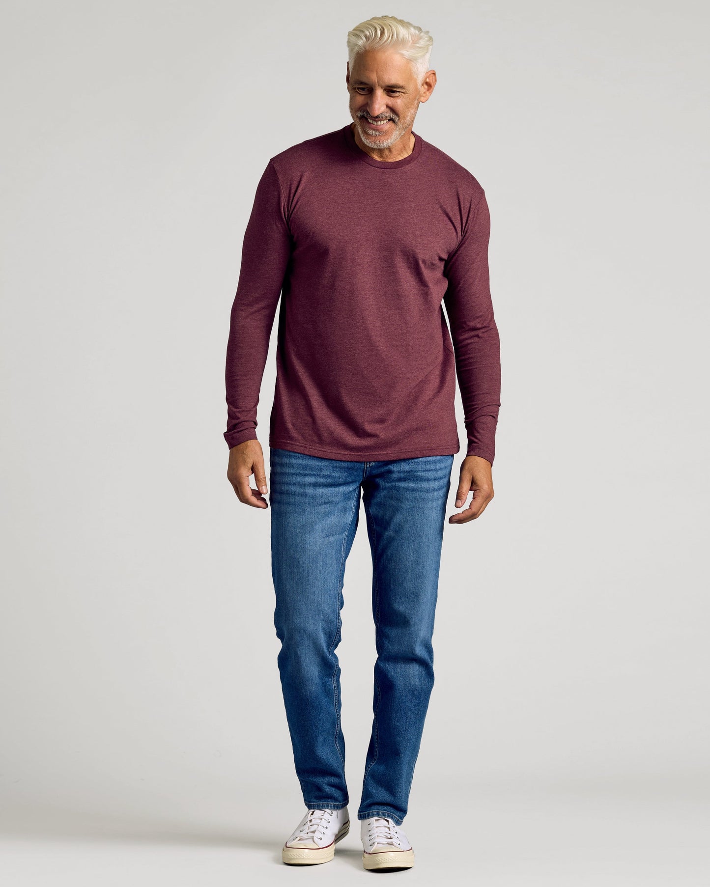 Dark Heather Burgundy Classic Long Sleeve Crew Neck
