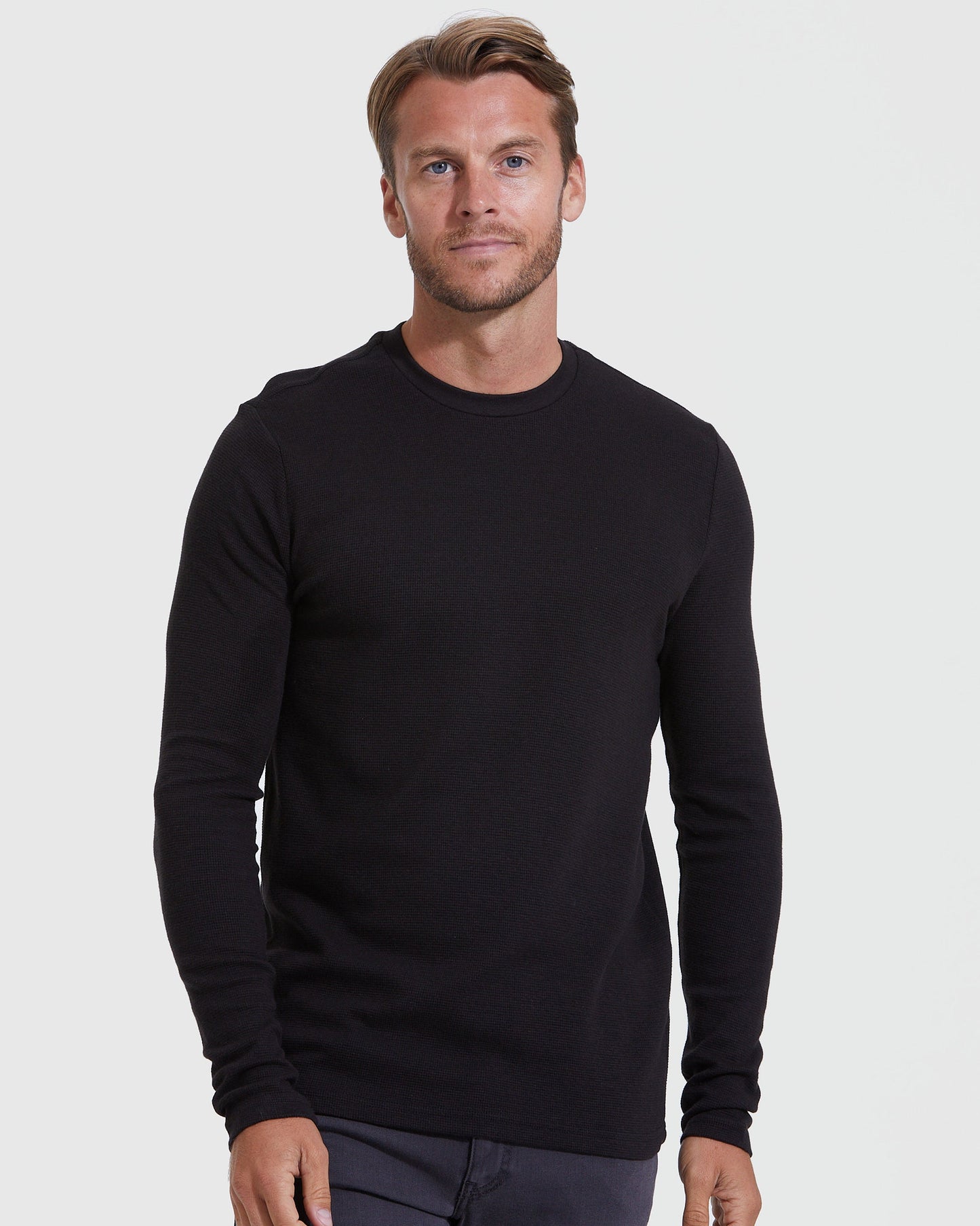 Black Waffle Long Sleeve Crew Neck 3-Pack