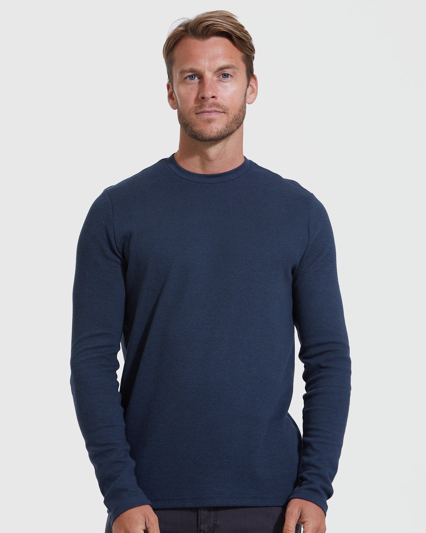 Navy Waffle Long Sleeve Crew Neck