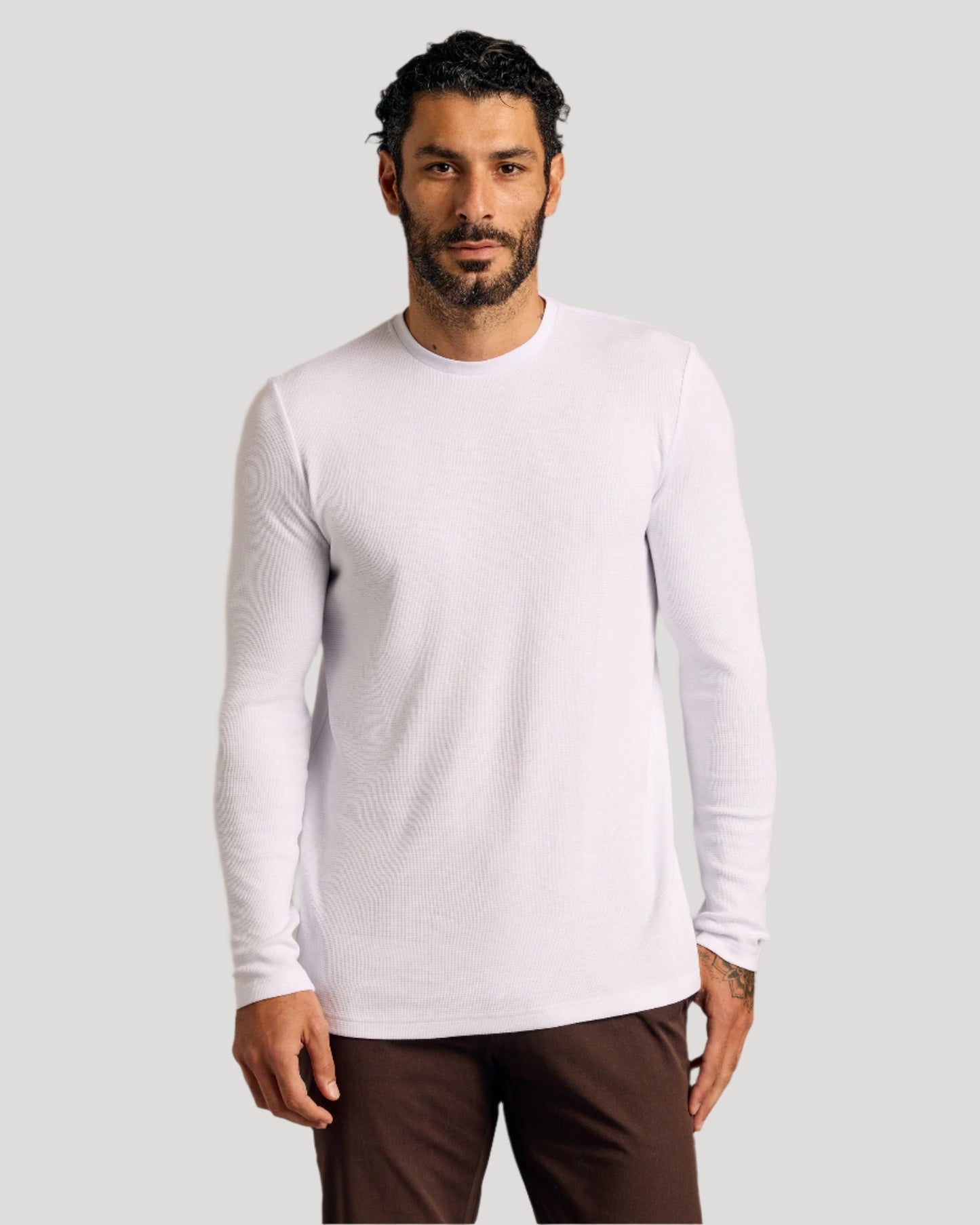 White Waffle Long Sleeve Crew Neck 3-Pack