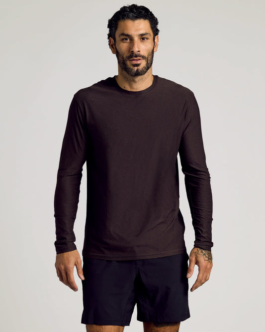 Dark Heather Cocoa Active Long Sleeve Crew T-Shirt