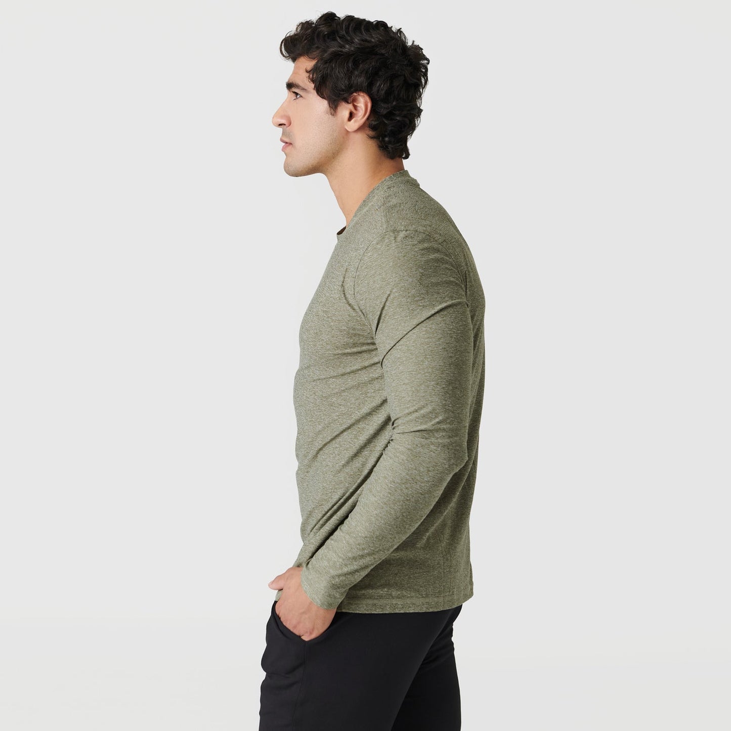 Heather Military Green Active Long Sleeve Crew T-Shirt
