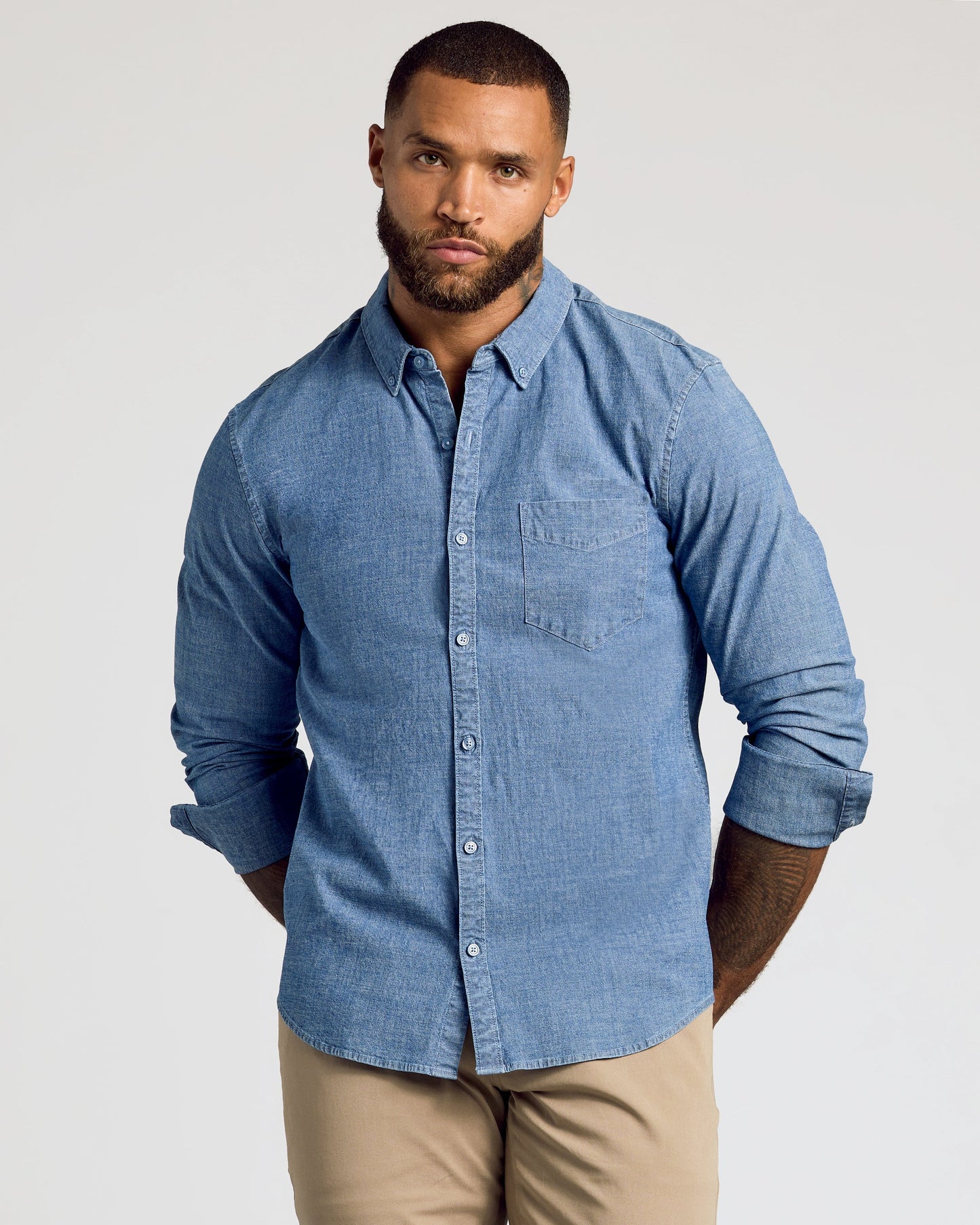 Long Sleeve Stretch Chambray Shirt 3-Pack