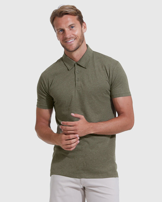 Heather Military Green Short Sleeve Tall Polo