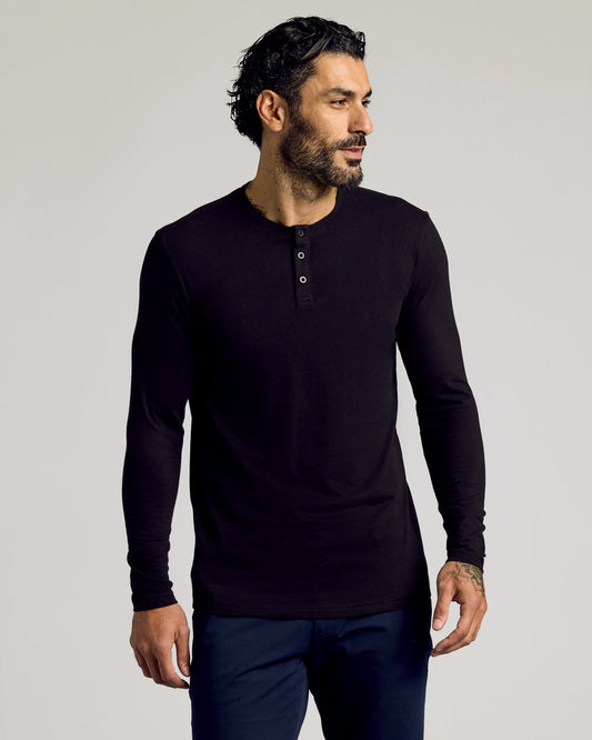 Black Long Sleeve Tall Classic Henley