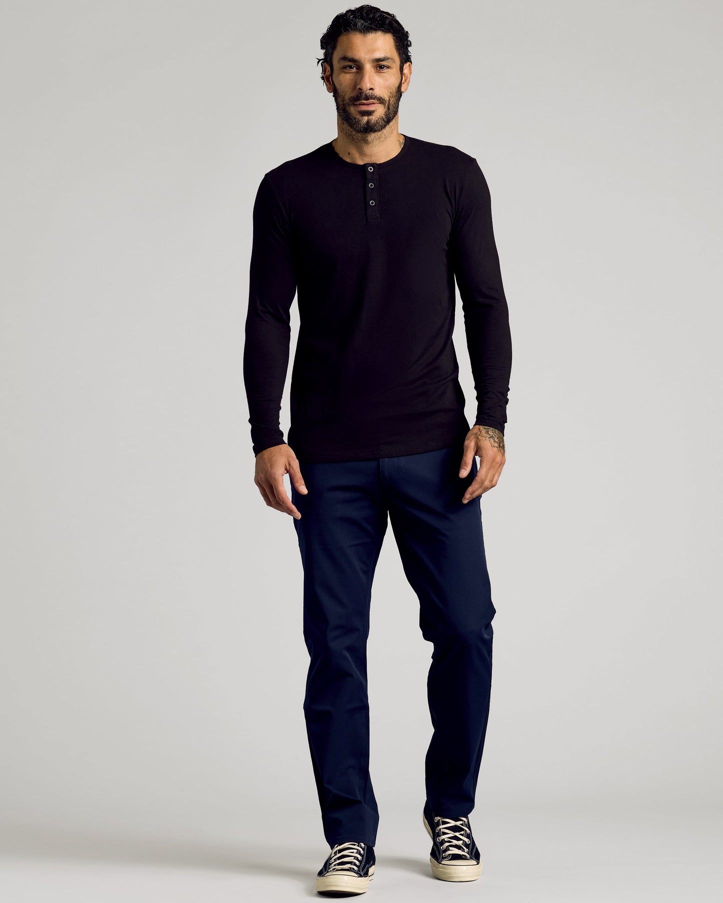 Black Long Sleeve Tall Classic Henley