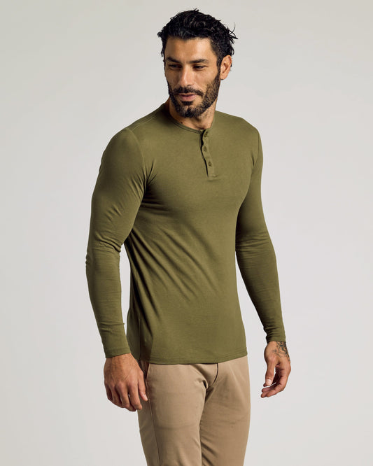 Military Green Long Sleeve Tall Classic Henley