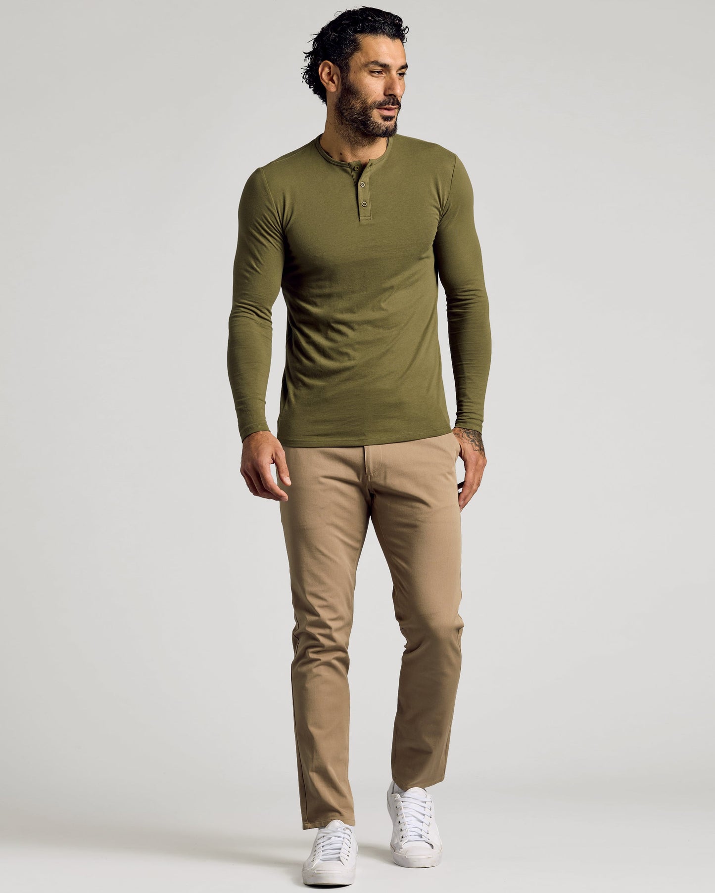Military Green Long Sleeve Tall Classic Henley
