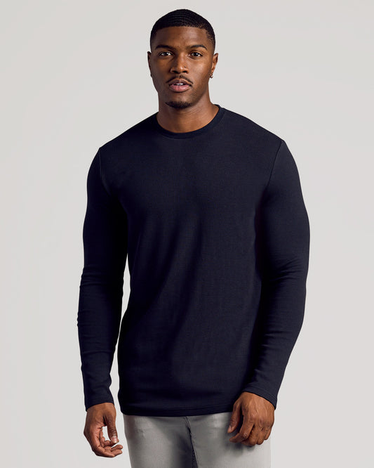 Black Long Sleeve Tall Waffle Crew