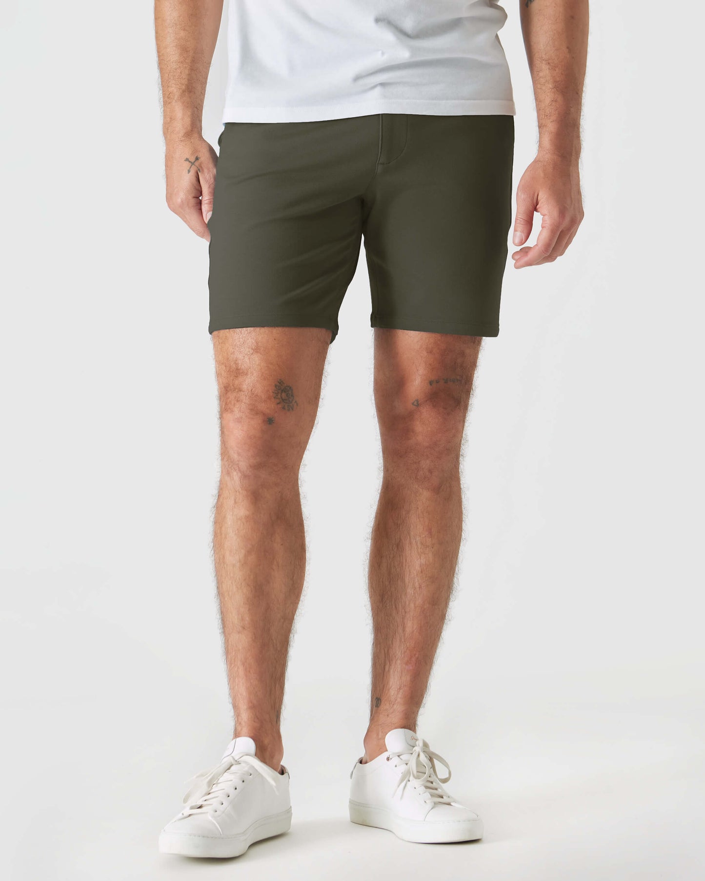 7" Military Green & Khaki Comfort Knit Chino Shorts 2-Pack