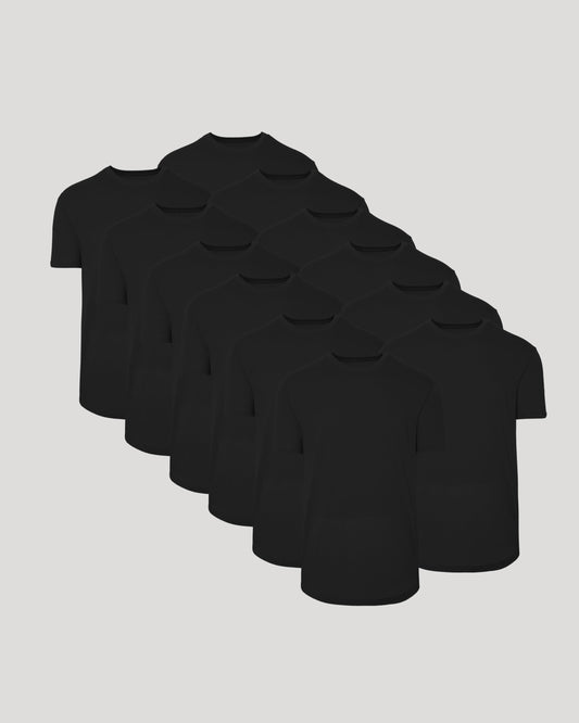 Black Curved Hem Classic Crew Neck 12-Pack
