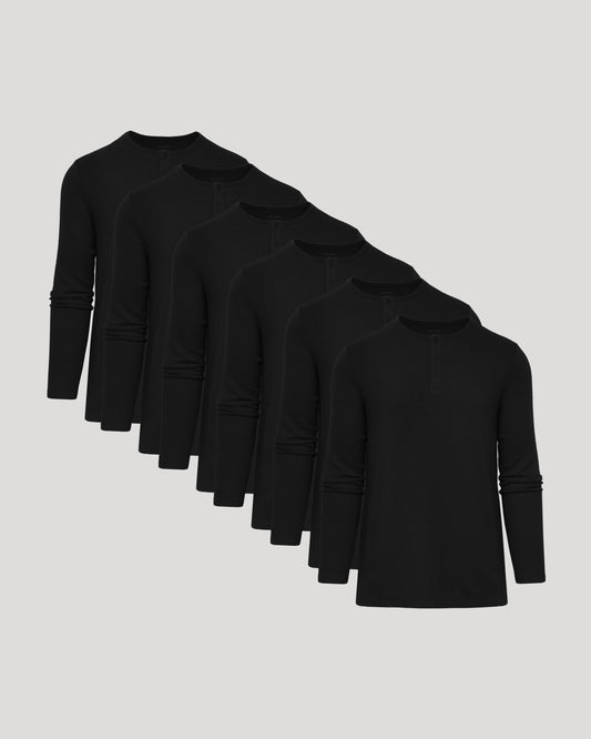 All Black Waffle Long Sleeve Henley 6-Pack