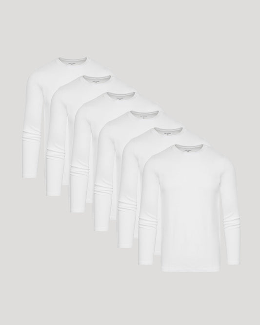 All White Waffle Long Sleeve Crew Neck 6-Pack