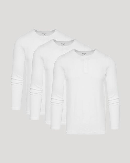 All White Waffle Long Sleeve Henley 3-Pack