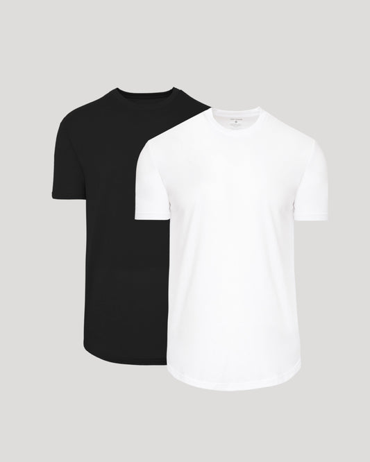 Black & White Curved Hem Classic Crew Neck 2-Pack