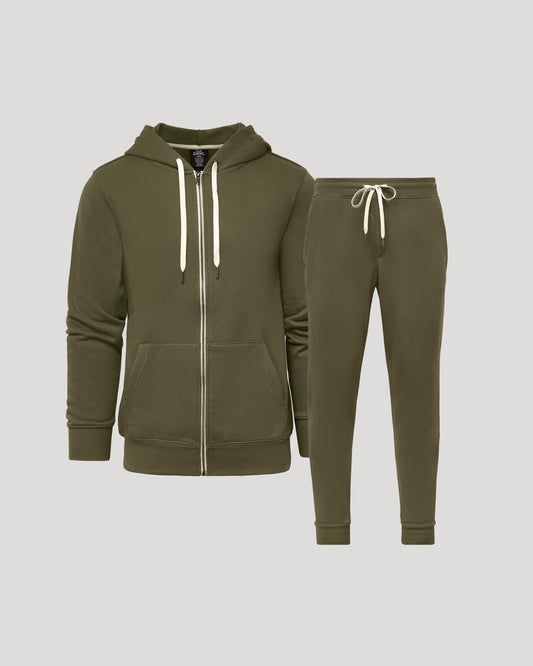 Military Green Full Zip Fleece Hoodie & Jogger 2-Pack