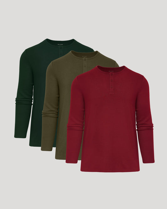 Color Waffle Long Sleeve Henley 3-Pack