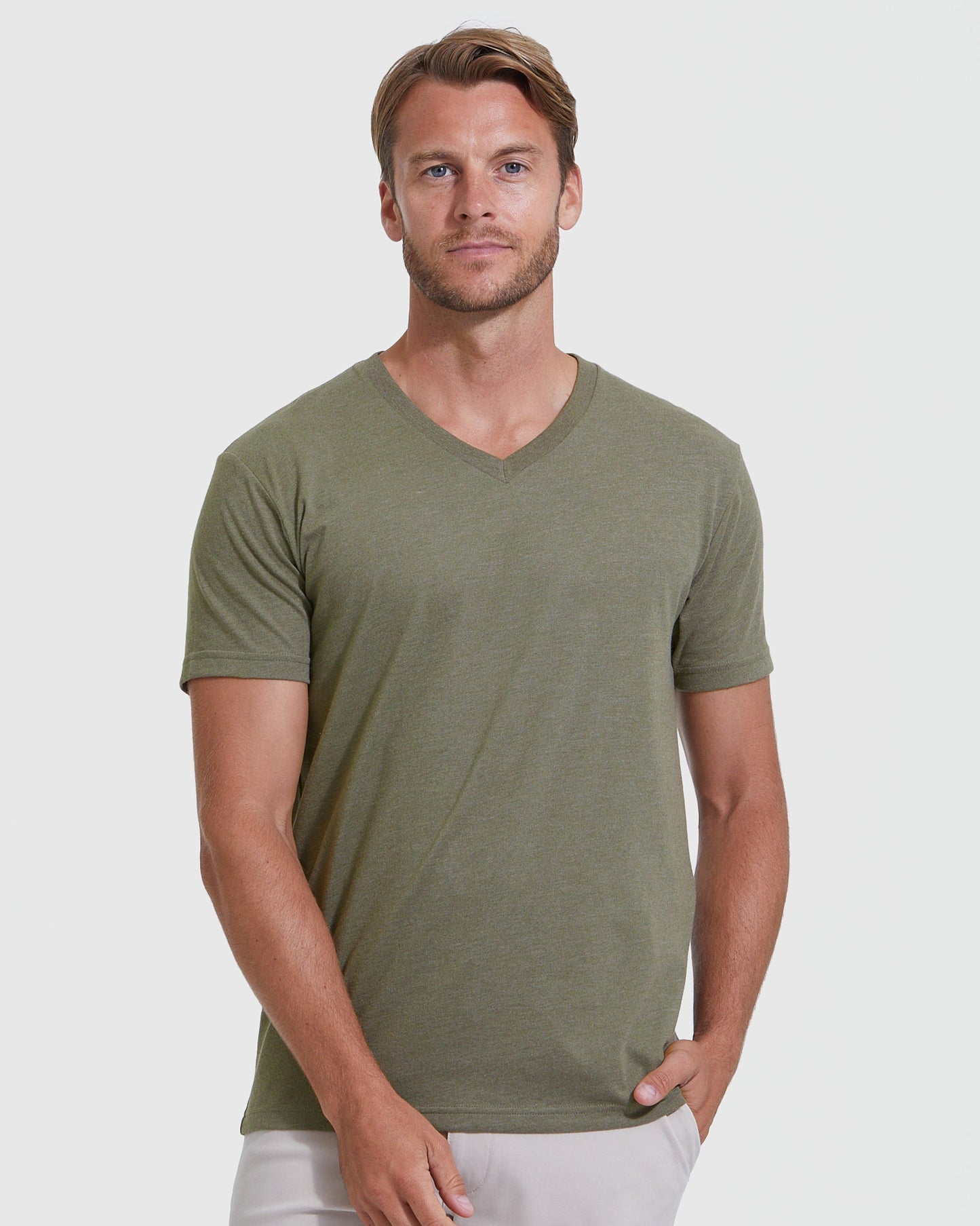 Heather Military Green Classic V-Neck