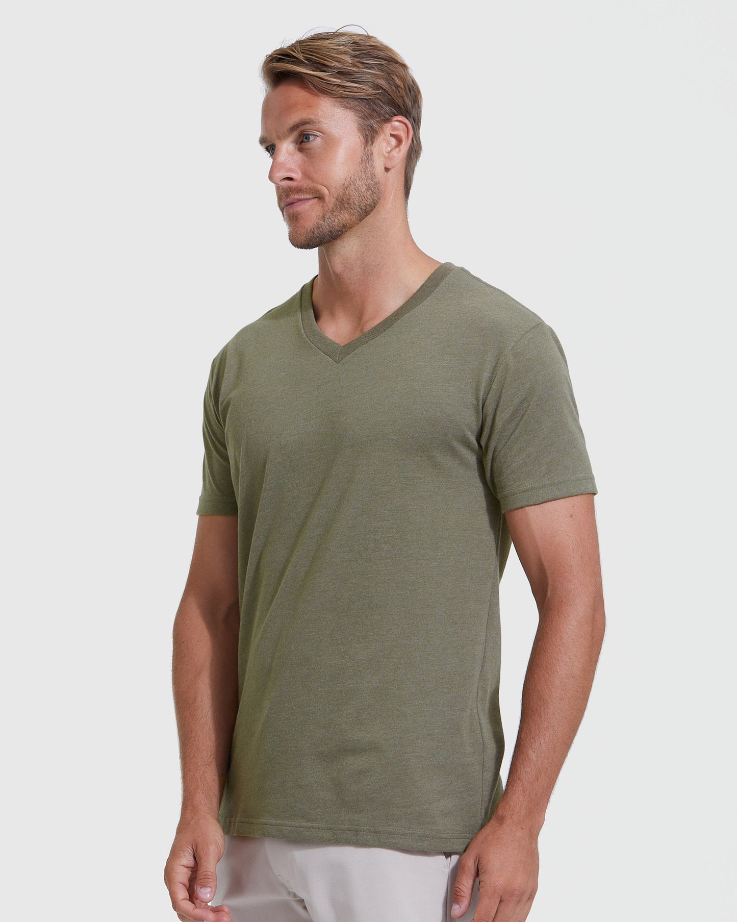 Heather Military Green Classic V-Neck