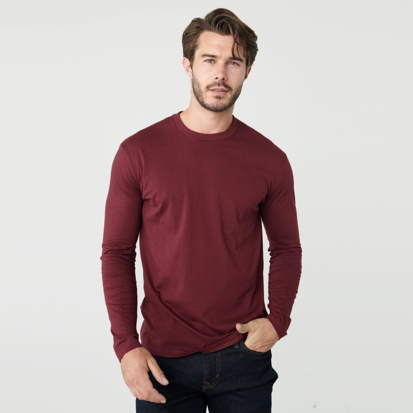 Burgundy Classic Long Sleeve Crew Neck