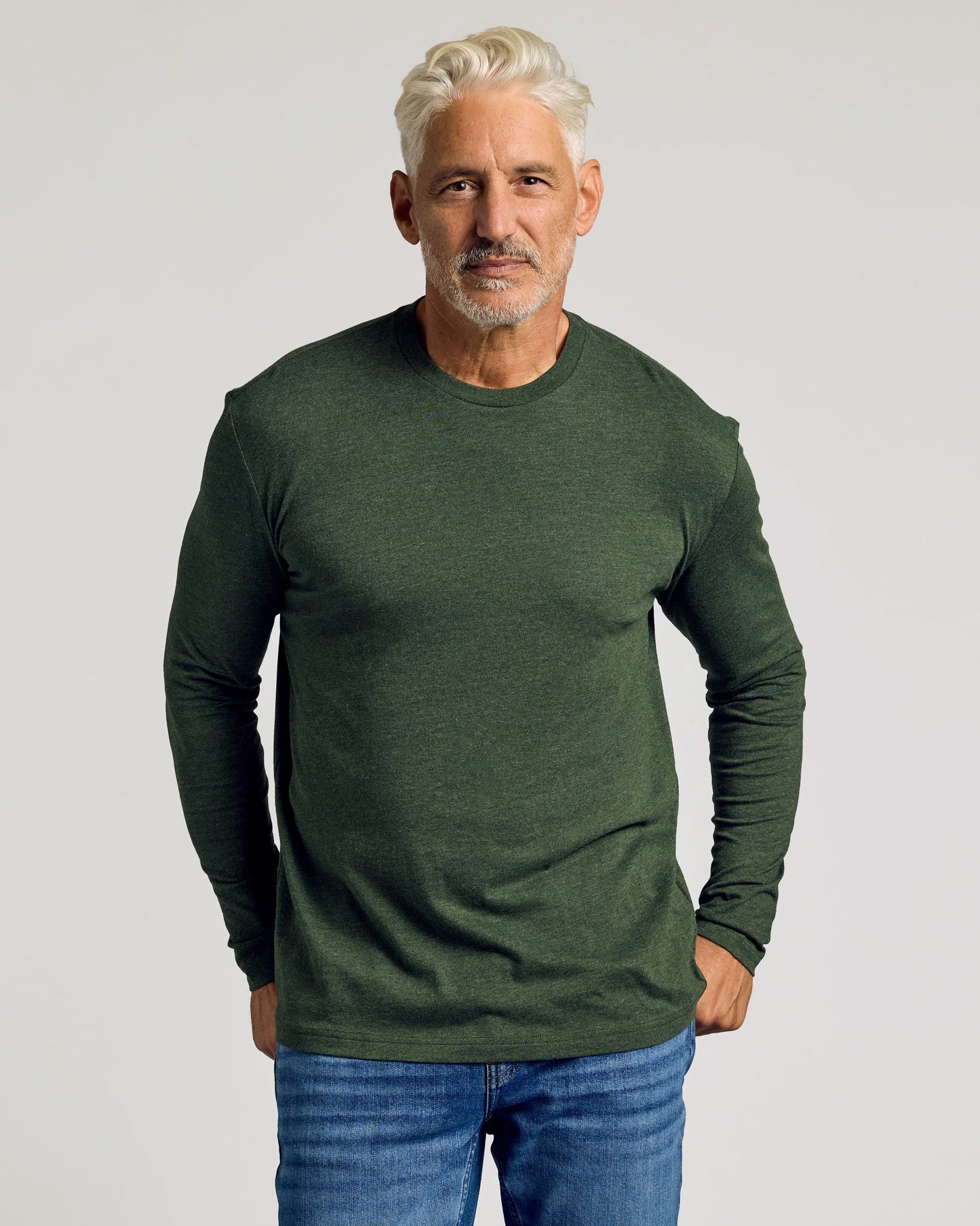 Dark Heather Olive Classic Long Sleeve Crew Neck