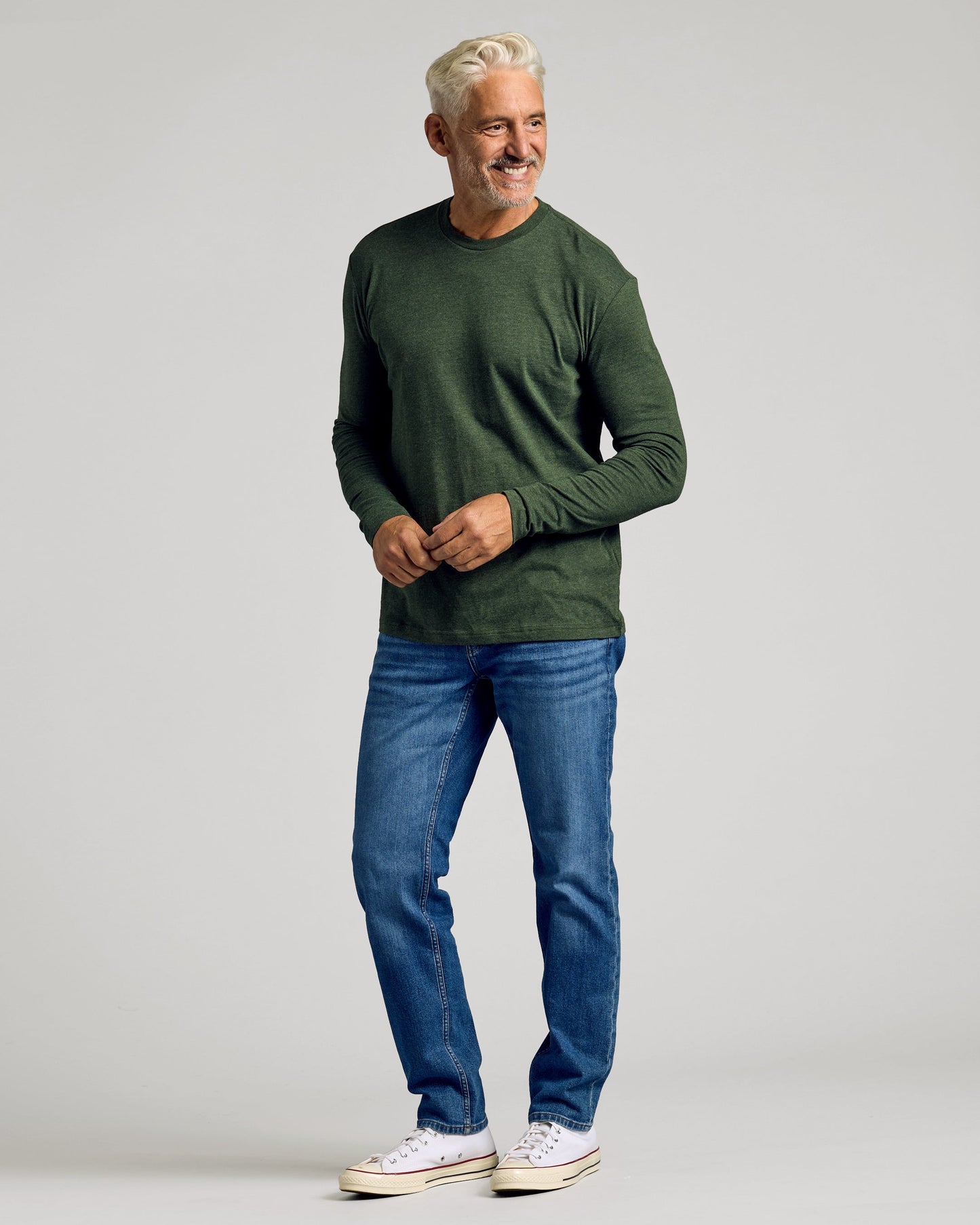 Dark Heather Olive Classic Long Sleeve Crew Neck
