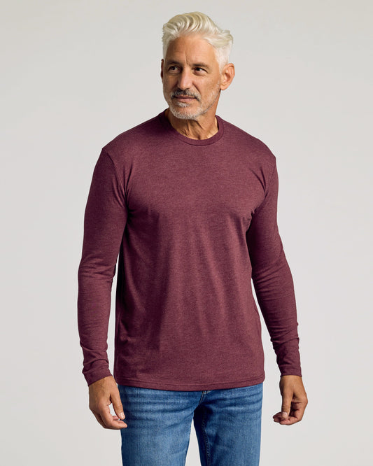 Dark Heather Burgundy Classic Long Sleeve Crew Neck