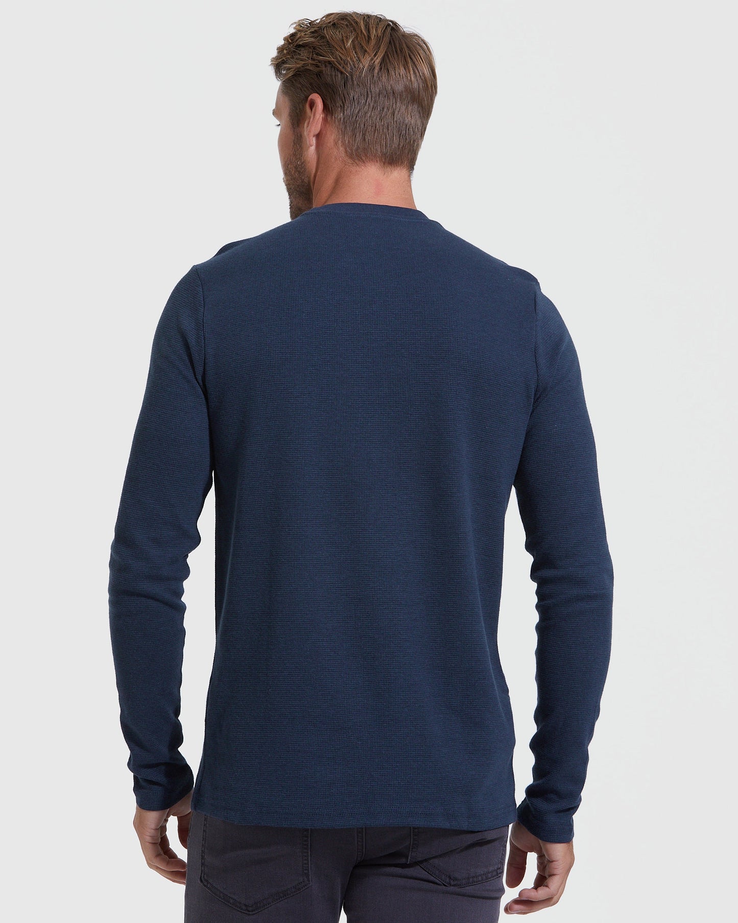 Navy Waffle Long Sleeve Crew Neck