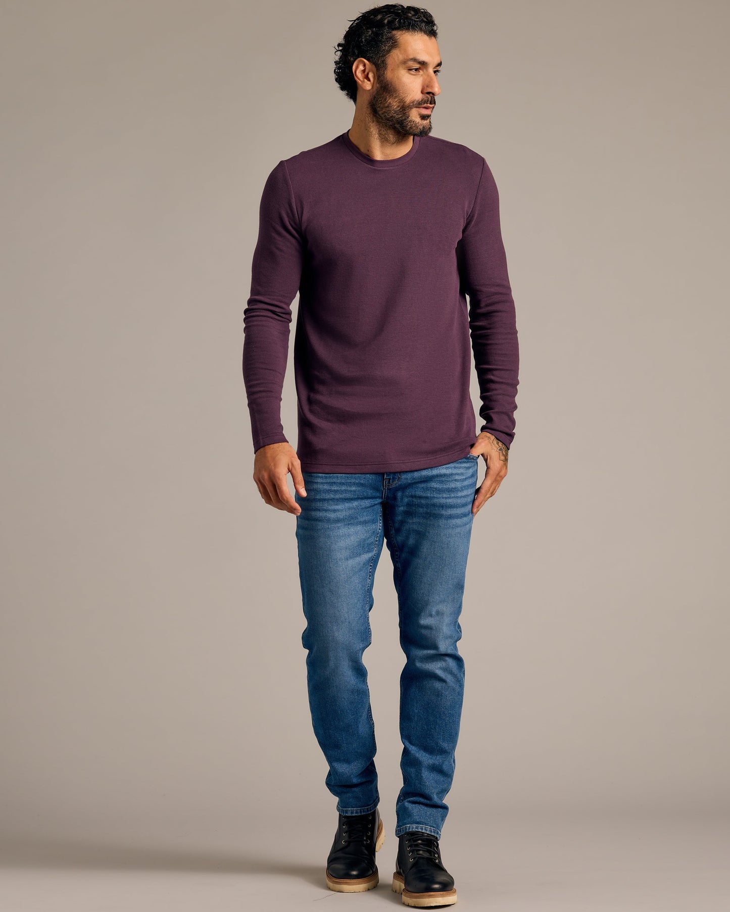 Plum Waffle Long Sleeve Crew Neck