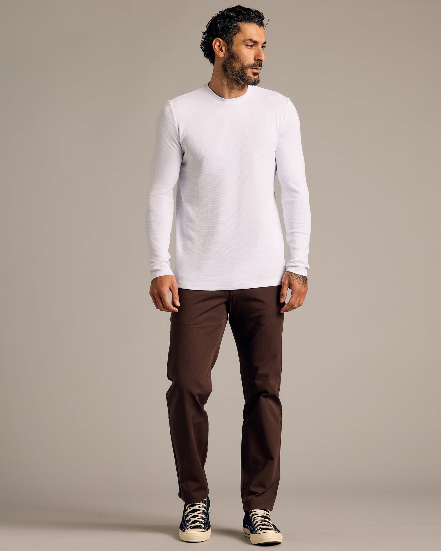 White Waffle Long Sleeve Crew Neck 3-Pack