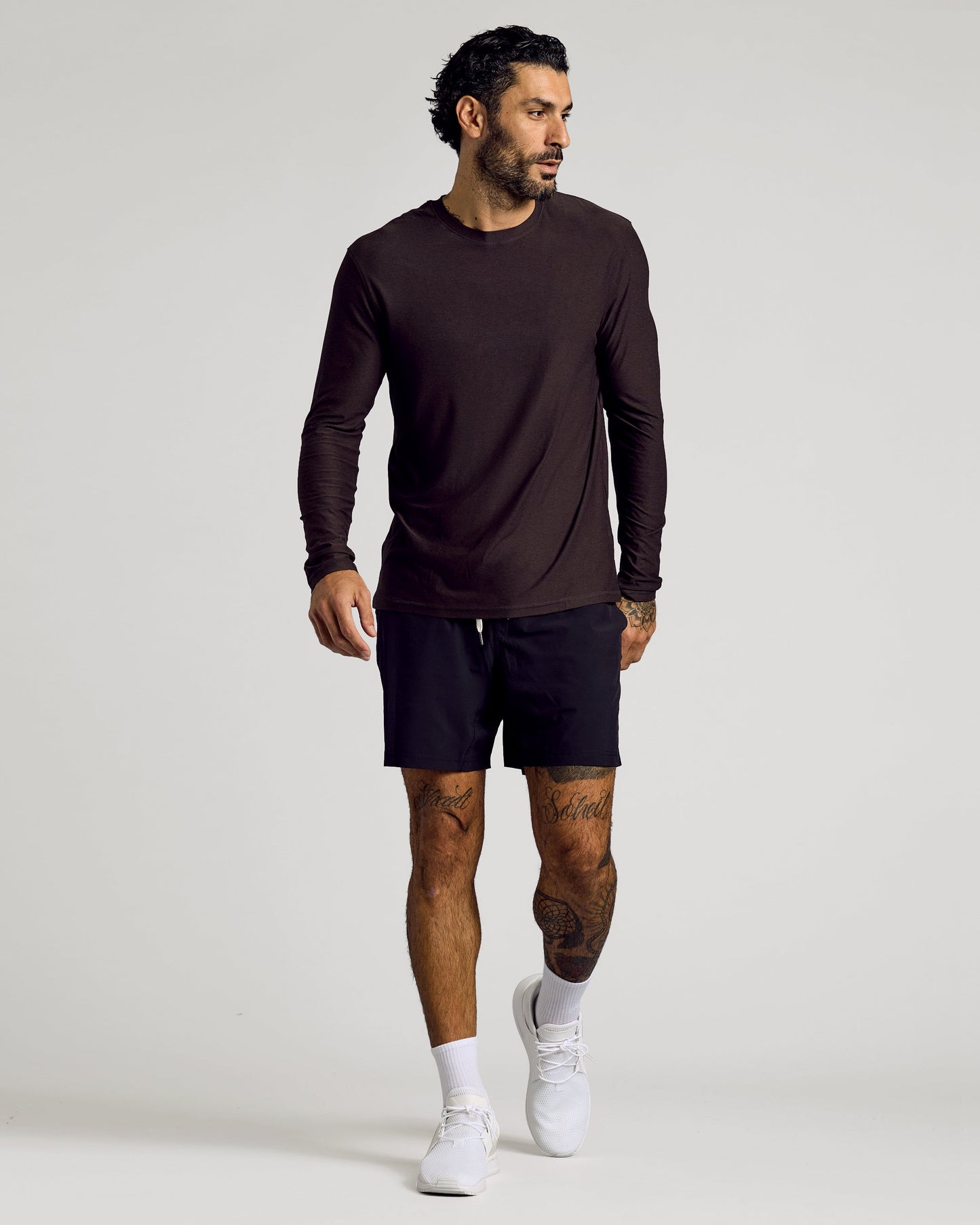 Dark Heather Cocoa Active Long Sleeve Crew T-Shirt