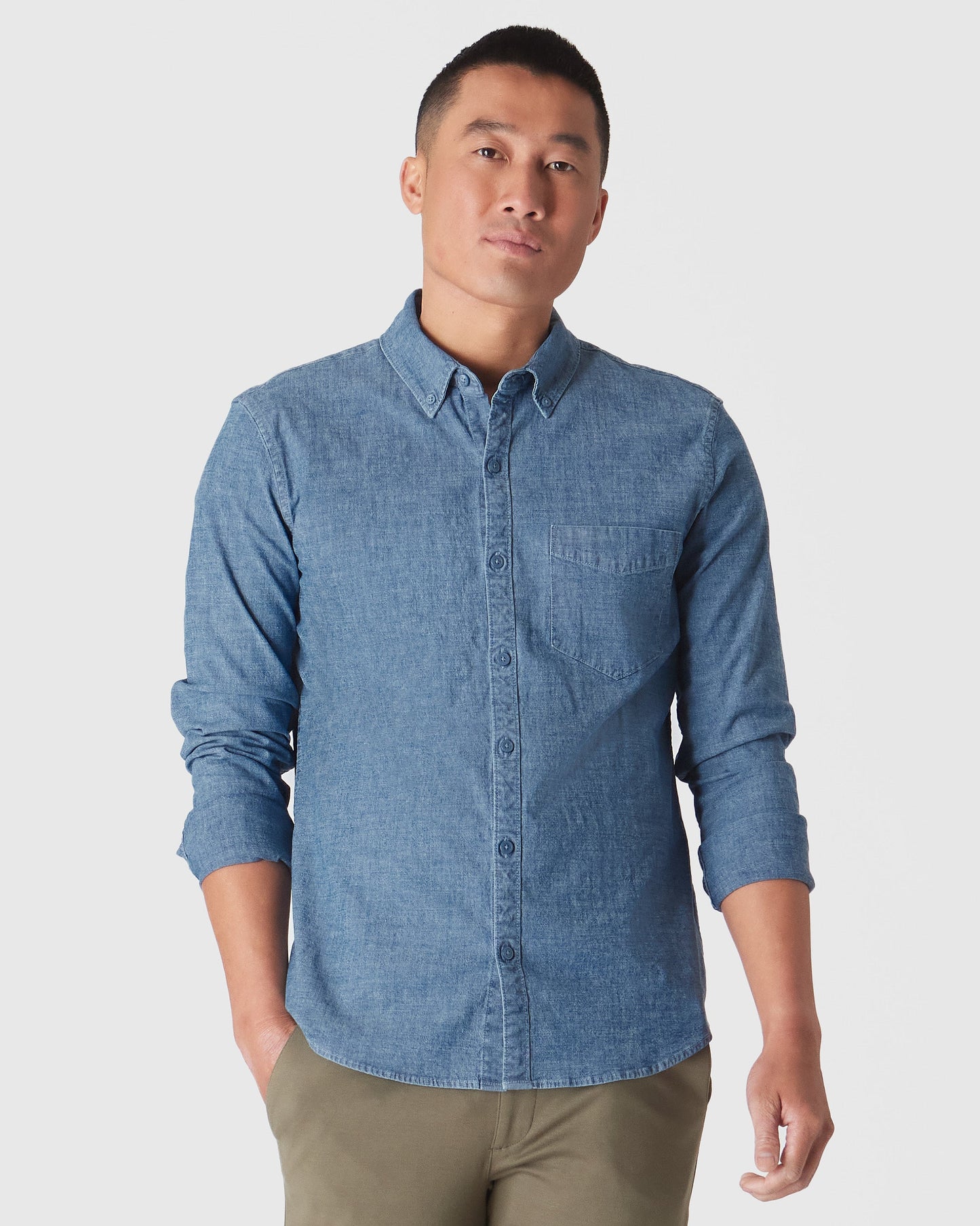 Black & Light Indigo Wash Long Sleeve Chambray Shirt 2-Pack