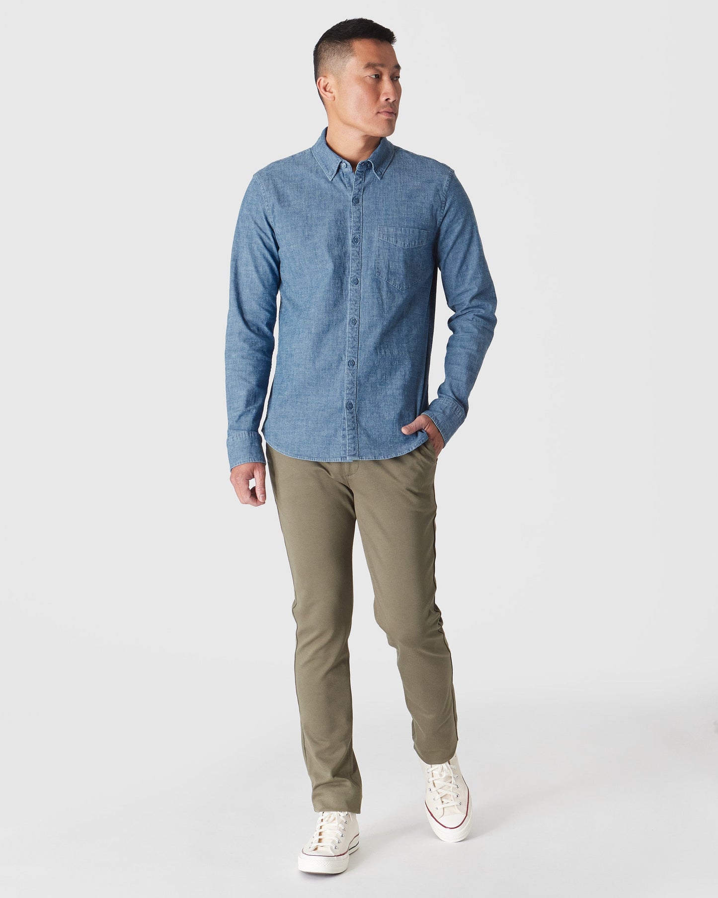 Black & Light Indigo Wash Long Sleeve Chambray Shirt 2-Pack