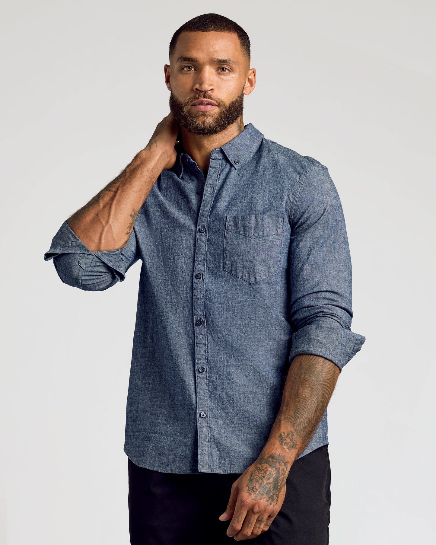 Long Sleeve Stretch Chambray Shirt 3-Pack