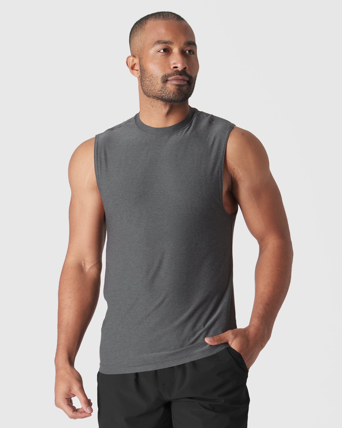 Black Gray Sleeveless Active Muscle Tee 6-Pack