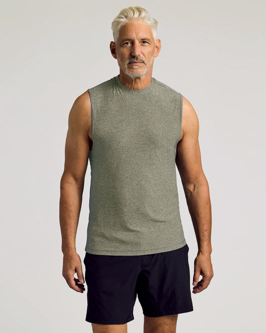 Heather Military Green Sleeveless Active Muscle Tee