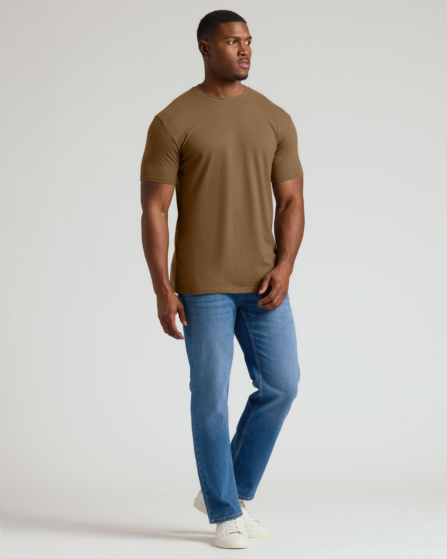 Tan 499 Tall Straight Hem Crew Neck T-Shirt