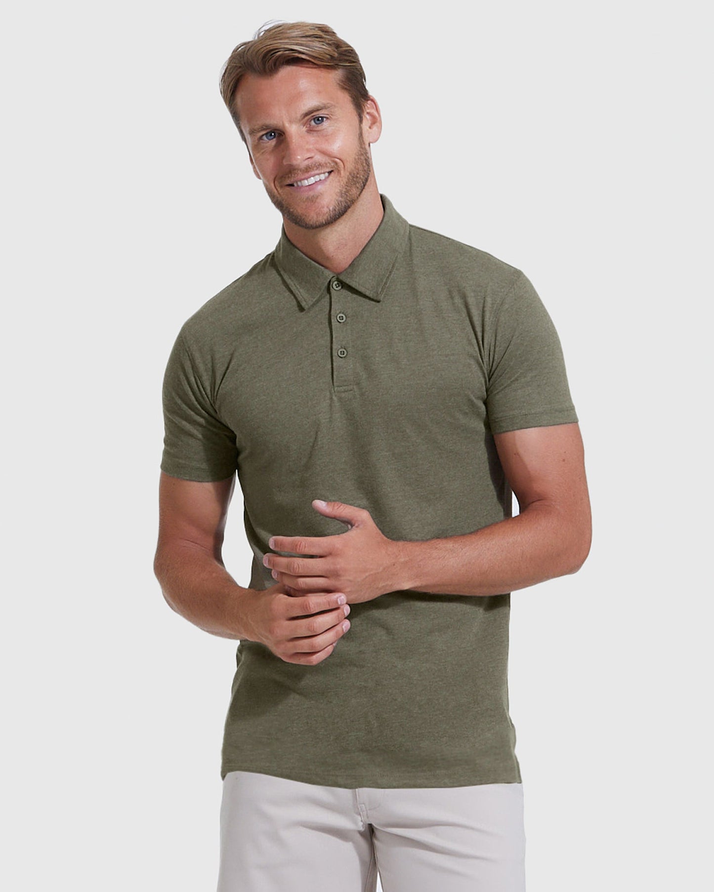Heather Military Green Short Sleeve Tall Polo