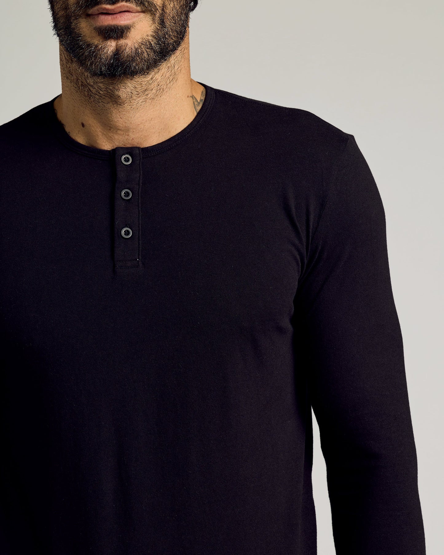 Black Long Sleeve Tall Classic Henley