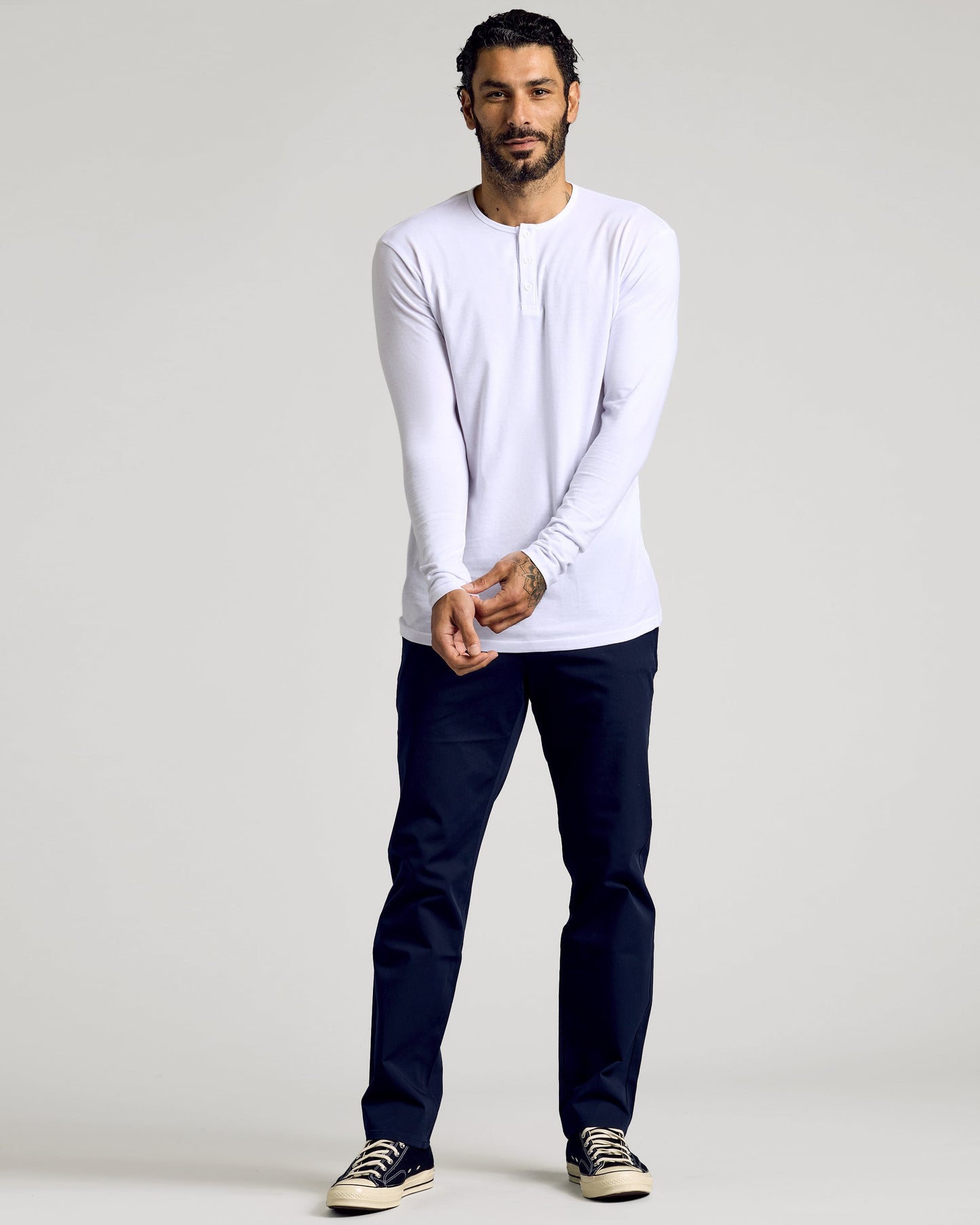 White Long Sleeve Tall Classic Henley
