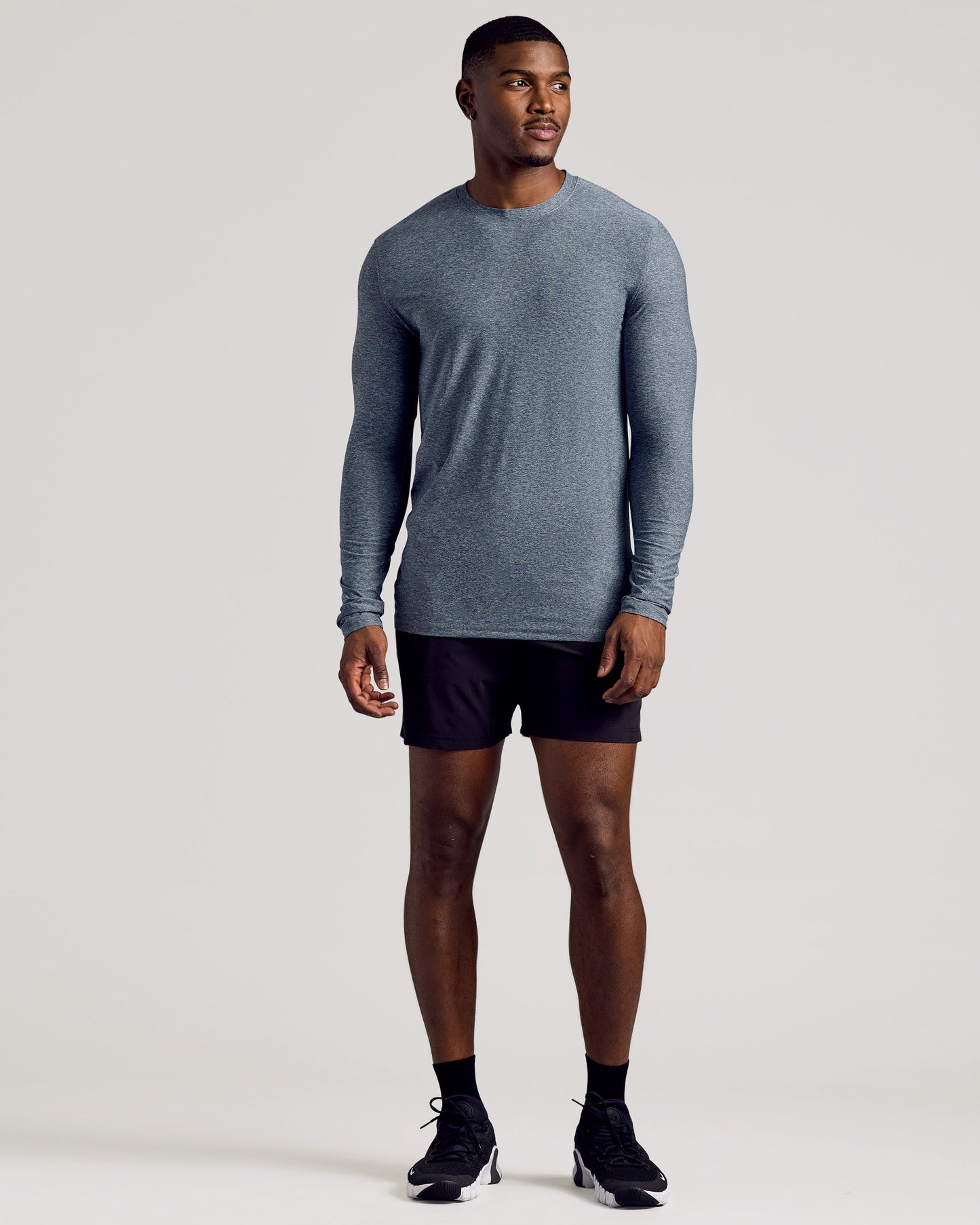 Heather Navy Long Sleeve Tall Active Crew