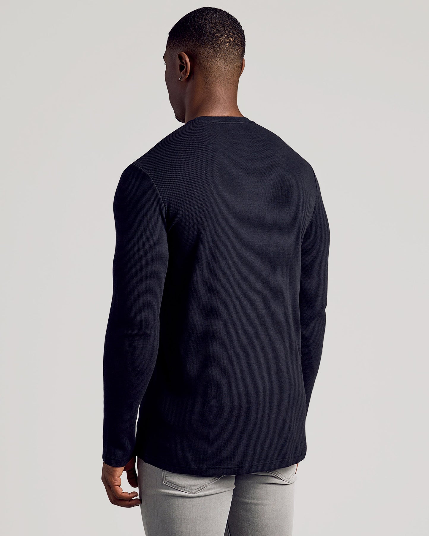 Black Long Sleeve Tall Waffle Crew