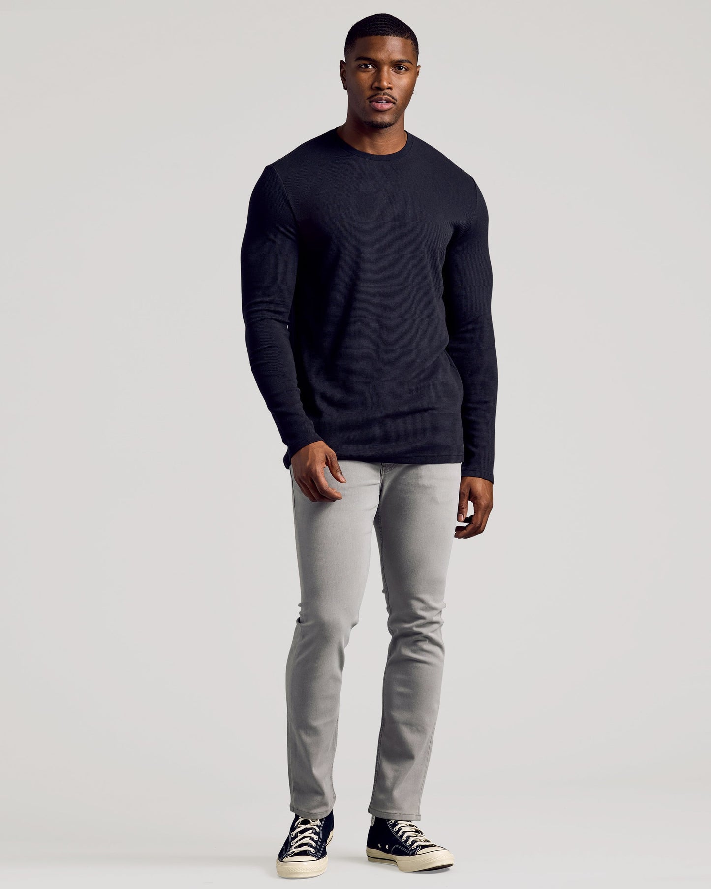 Black Long Sleeve Tall Waffle Crew