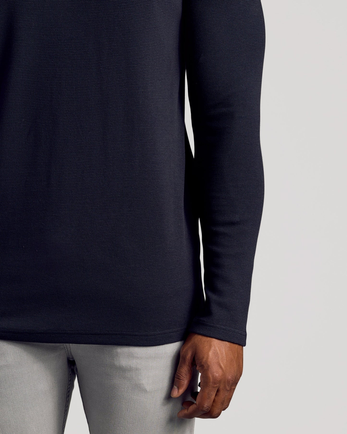 Black Long Sleeve Tall Waffle Crew