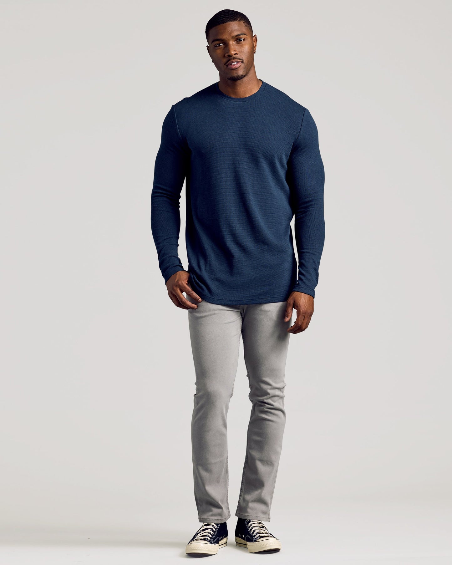 Navy Long Sleeve Tall Waffle Crew